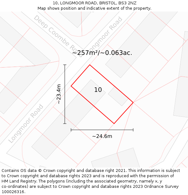 10, LONGMOOR ROAD, BRISTOL, BS3 2NZ: Plot and title map