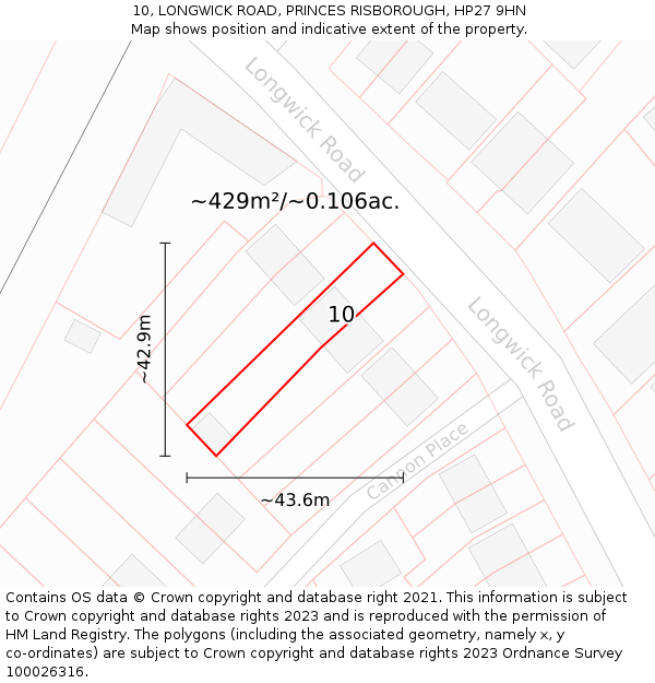 10, LONGWICK ROAD, PRINCES RISBOROUGH, HP27 9HN: Plot and title map