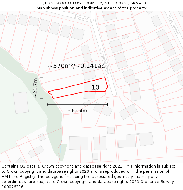 10, LONGWOOD CLOSE, ROMILEY, STOCKPORT, SK6 4LR: Plot and title map