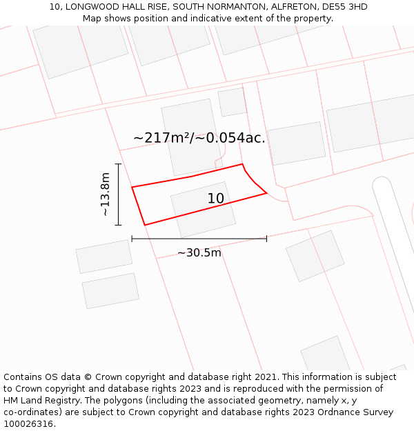 10, LONGWOOD HALL RISE, SOUTH NORMANTON, ALFRETON, DE55 3HD: Plot and title map