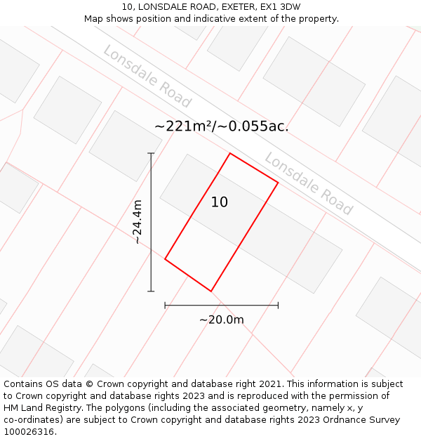 10, LONSDALE ROAD, EXETER, EX1 3DW: Plot and title map
