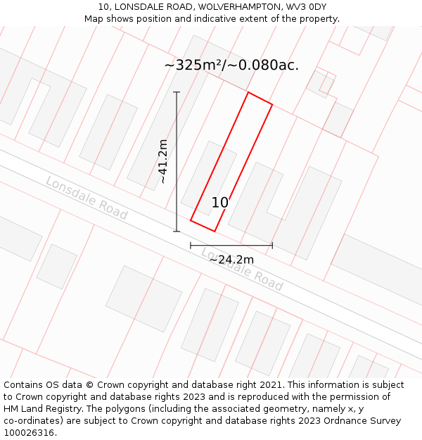 10, LONSDALE ROAD, WOLVERHAMPTON, WV3 0DY: Plot and title map