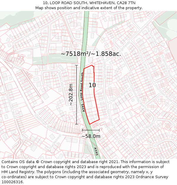 10, LOOP ROAD SOUTH, WHITEHAVEN, CA28 7TN: Plot and title map
