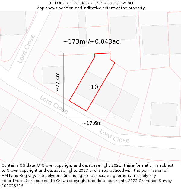 10, LORD CLOSE, MIDDLESBROUGH, TS5 8FF: Plot and title map