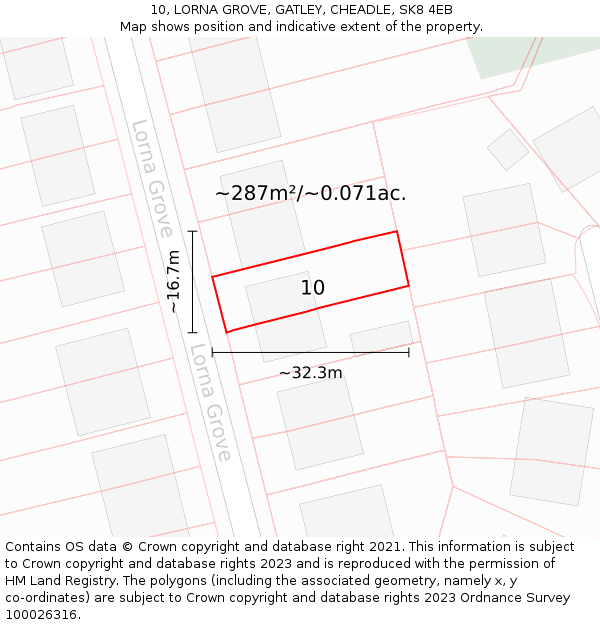 10, LORNA GROVE, GATLEY, CHEADLE, SK8 4EB: Plot and title map
