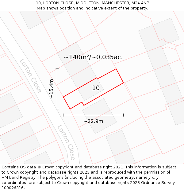 10, LORTON CLOSE, MIDDLETON, MANCHESTER, M24 4NB: Plot and title map