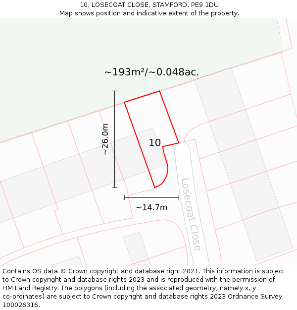 10, LOSECOAT CLOSE, STAMFORD, PE9 1DU: Plot and title map