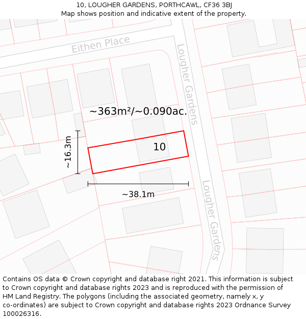 10, LOUGHER GARDENS, PORTHCAWL, CF36 3BJ: Plot and title map