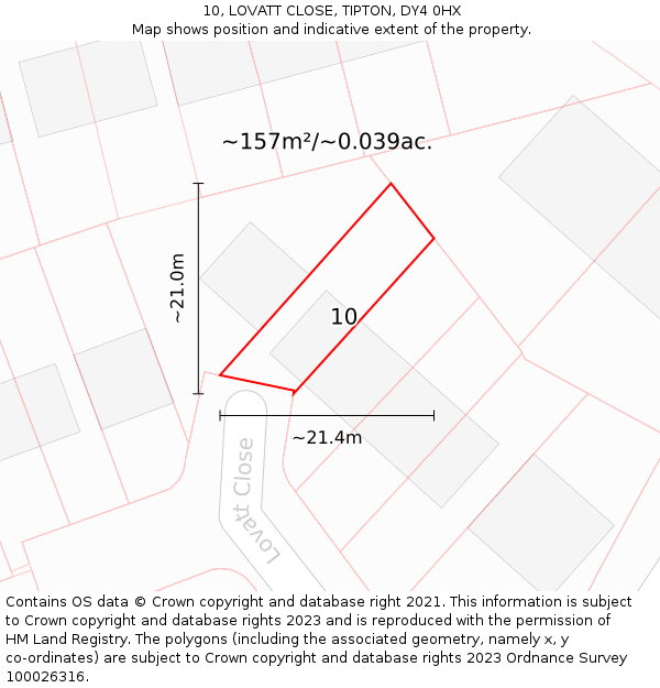 10, LOVATT CLOSE, TIPTON, DY4 0HX: Plot and title map