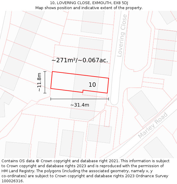 10, LOVERING CLOSE, EXMOUTH, EX8 5DJ: Plot and title map