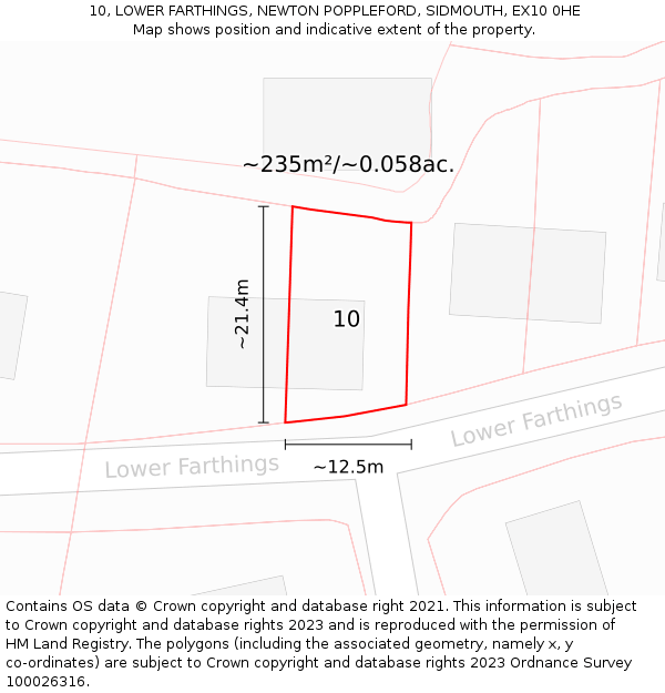 10, LOWER FARTHINGS, NEWTON POPPLEFORD, SIDMOUTH, EX10 0HE: Plot and title map