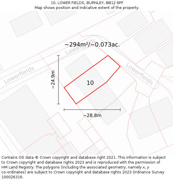 10, LOWER FIELDS, BURNLEY, BB12 6PF: Plot and title map