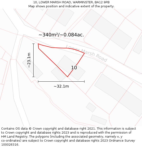 10, LOWER MARSH ROAD, WARMINSTER, BA12 9PB: Plot and title map