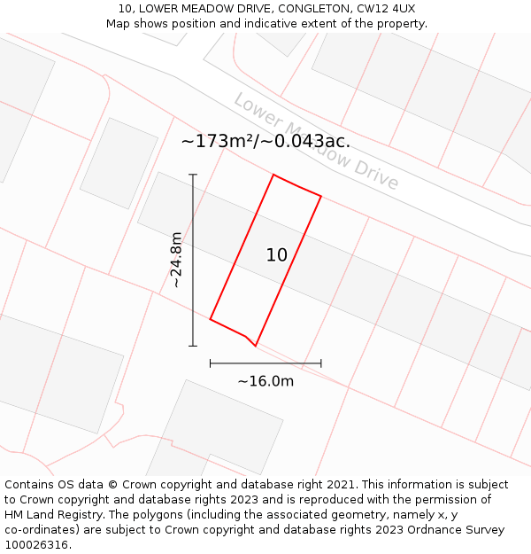 10, LOWER MEADOW DRIVE, CONGLETON, CW12 4UX: Plot and title map
