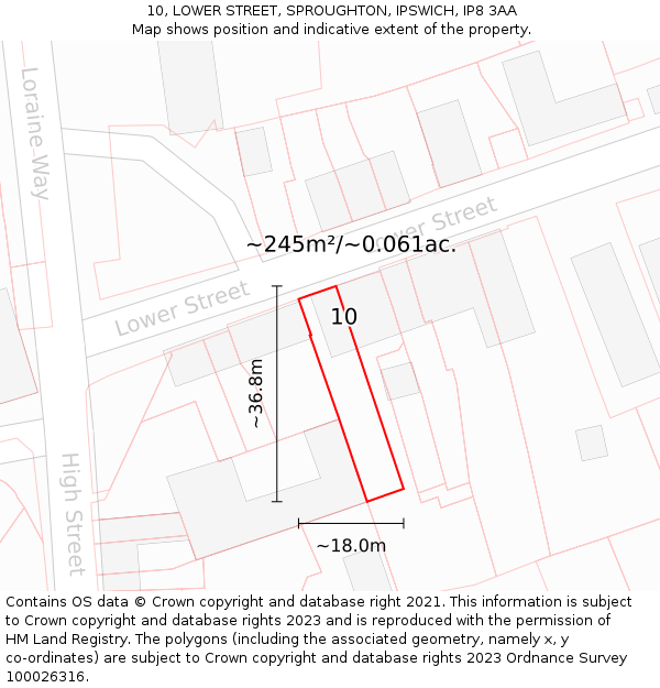 10, LOWER STREET, SPROUGHTON, IPSWICH, IP8 3AA: Plot and title map