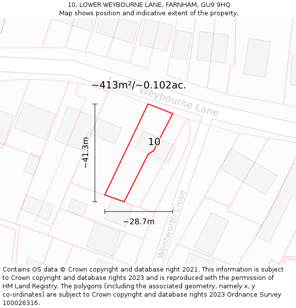 10, LOWER WEYBOURNE LANE, FARNHAM, GU9 9HQ: Plot and title map