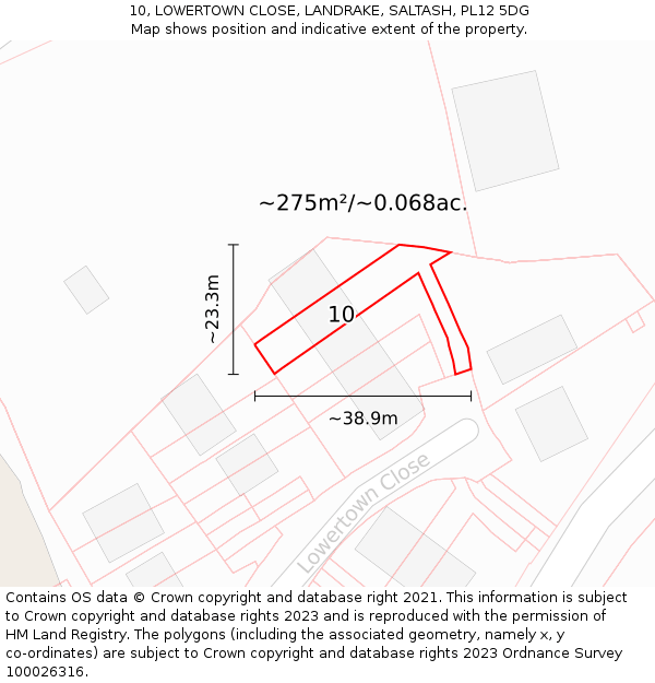 10, LOWERTOWN CLOSE, LANDRAKE, SALTASH, PL12 5DG: Plot and title map
