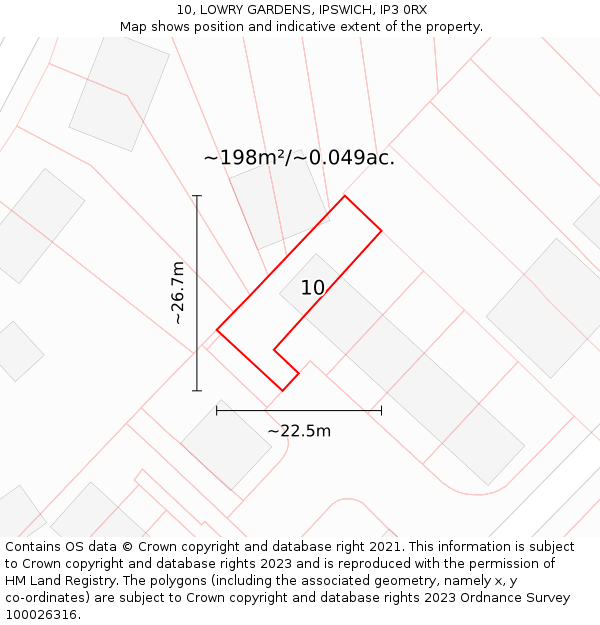 10, LOWRY GARDENS, IPSWICH, IP3 0RX: Plot and title map