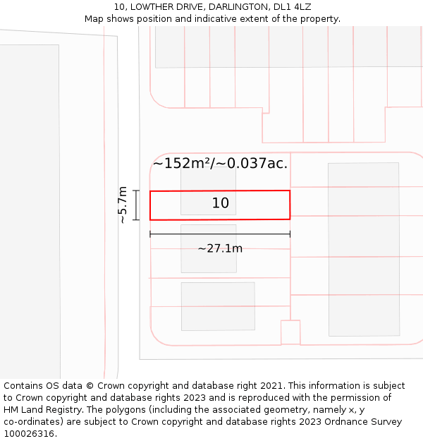 10, LOWTHER DRIVE, DARLINGTON, DL1 4LZ: Plot and title map