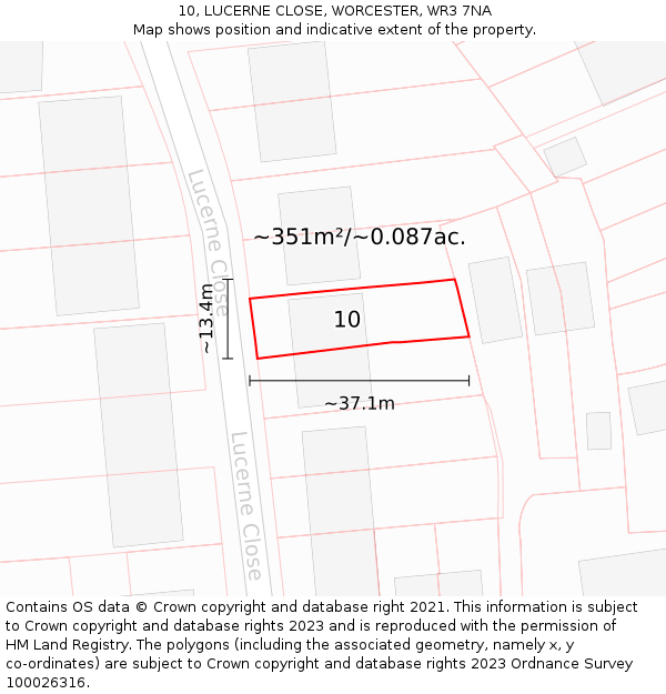 10, LUCERNE CLOSE, WORCESTER, WR3 7NA: Plot and title map