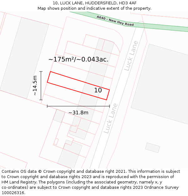 10, LUCK LANE, HUDDERSFIELD, HD3 4AF: Plot and title map