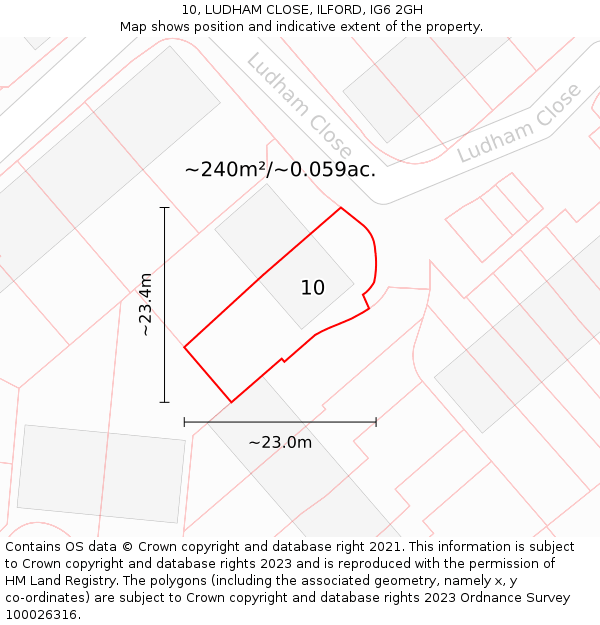 10, LUDHAM CLOSE, ILFORD, IG6 2GH: Plot and title map