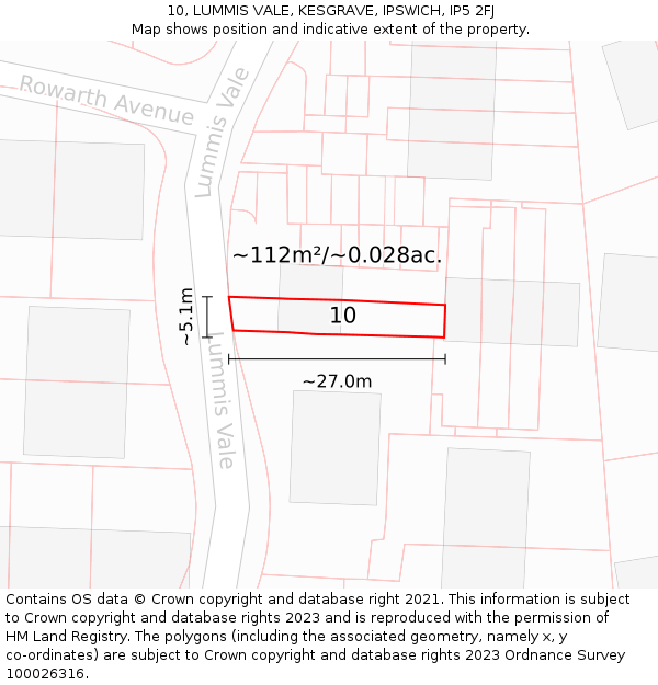 10, LUMMIS VALE, KESGRAVE, IPSWICH, IP5 2FJ: Plot and title map