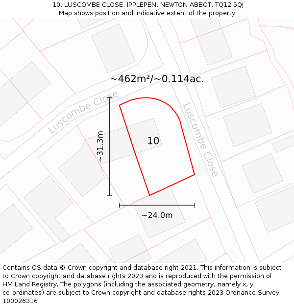 10, LUSCOMBE CLOSE, IPPLEPEN, NEWTON ABBOT, TQ12 5QJ: Plot and title map