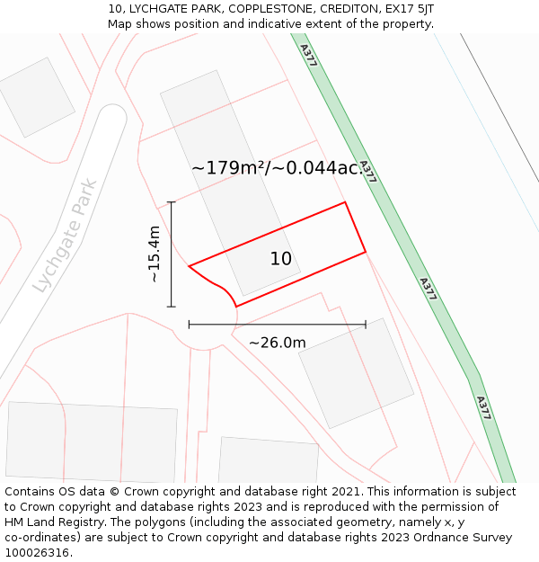 10, LYCHGATE PARK, COPPLESTONE, CREDITON, EX17 5JT: Plot and title map