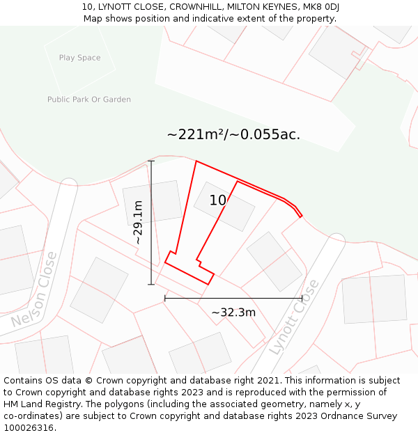 10, LYNOTT CLOSE, CROWNHILL, MILTON KEYNES, MK8 0DJ: Plot and title map