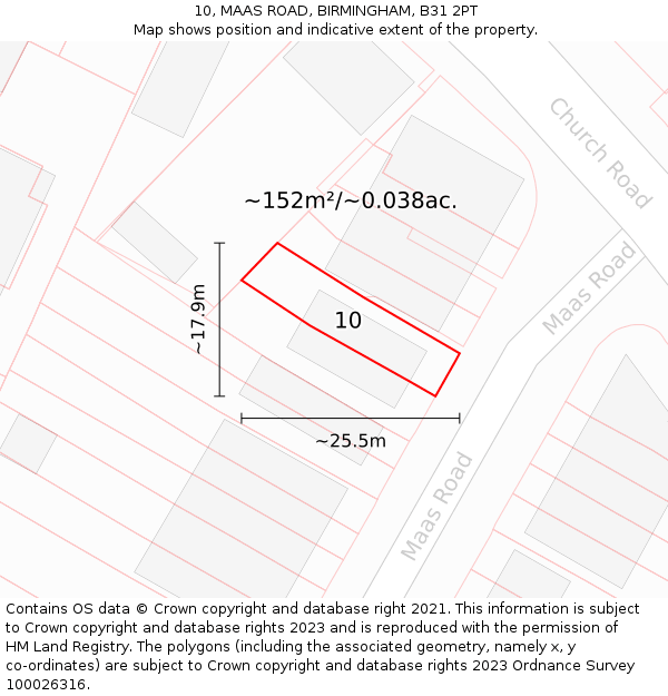 10, MAAS ROAD, BIRMINGHAM, B31 2PT: Plot and title map