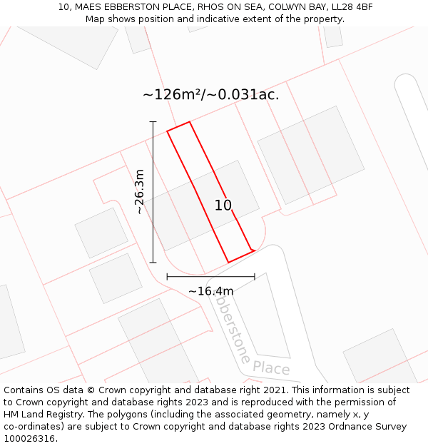10, MAES EBBERSTON PLACE, RHOS ON SEA, COLWYN BAY, LL28 4BF: Plot and title map