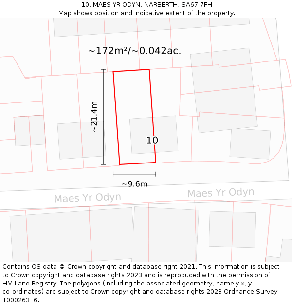 10, MAES YR ODYN, NARBERTH, SA67 7FH: Plot and title map