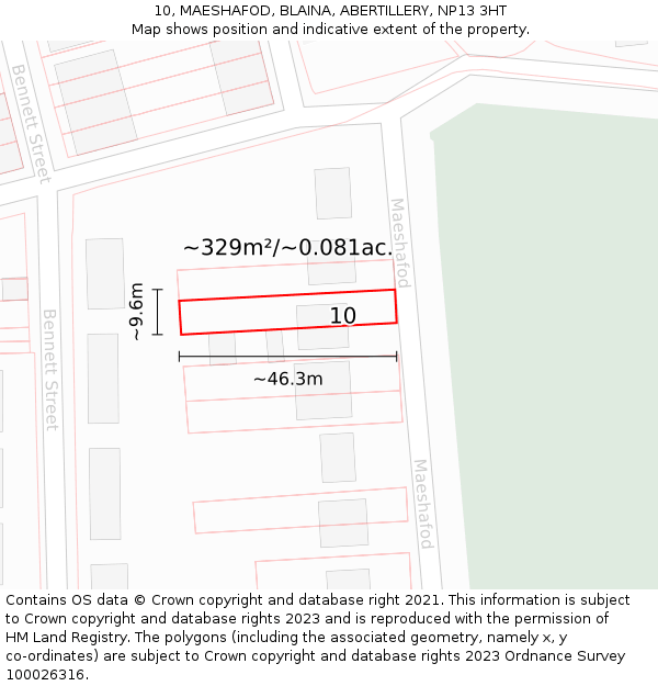 10, MAESHAFOD, BLAINA, ABERTILLERY, NP13 3HT: Plot and title map