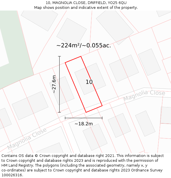 10, MAGNOLIA CLOSE, DRIFFIELD, YO25 6QU: Plot and title map