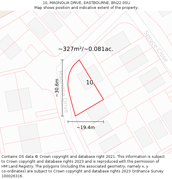10, MAGNOLIA DRIVE, EASTBOURNE, BN22 0SU: Plot and title map