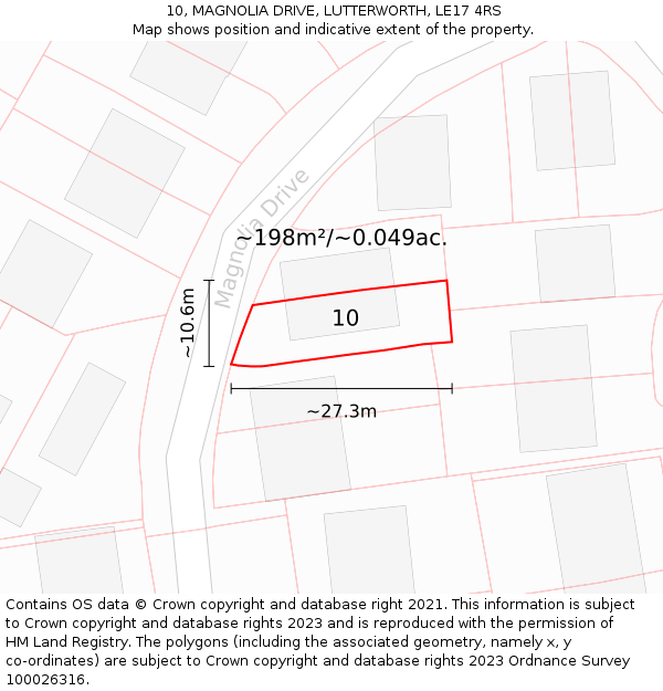 10, MAGNOLIA DRIVE, LUTTERWORTH, LE17 4RS: Plot and title map