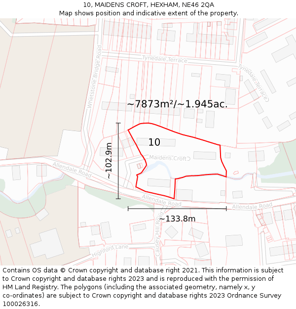 10, MAIDENS CROFT, HEXHAM, NE46 2QA: Plot and title map
