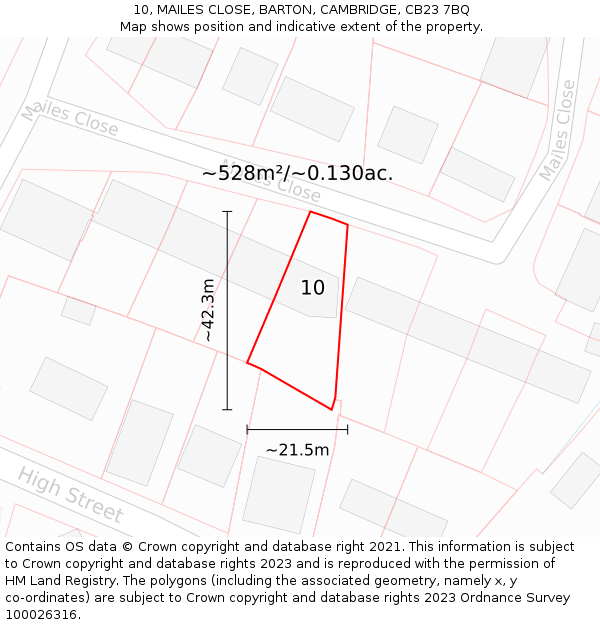 10, MAILES CLOSE, BARTON, CAMBRIDGE, CB23 7BQ: Plot and title map