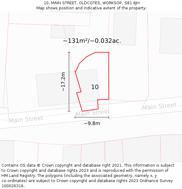 10, MAIN STREET, OLDCOTES, WORKSOP, S81 8JH: Plot and title map