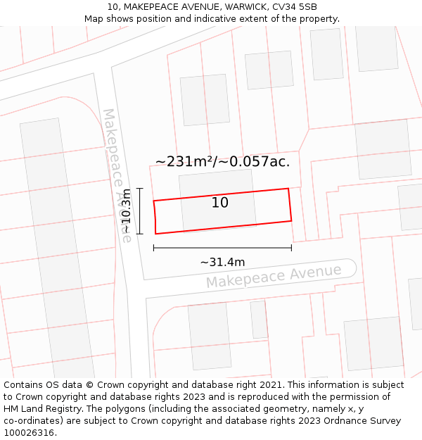 10, MAKEPEACE AVENUE, WARWICK, CV34 5SB: Plot and title map