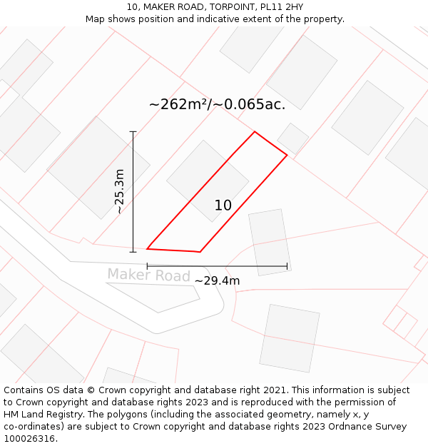 10, MAKER ROAD, TORPOINT, PL11 2HY: Plot and title map