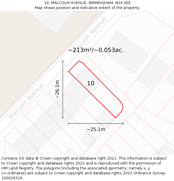 10, MALCOLM AVENUE, BIRMINGHAM, B24 0EE: Plot and title map