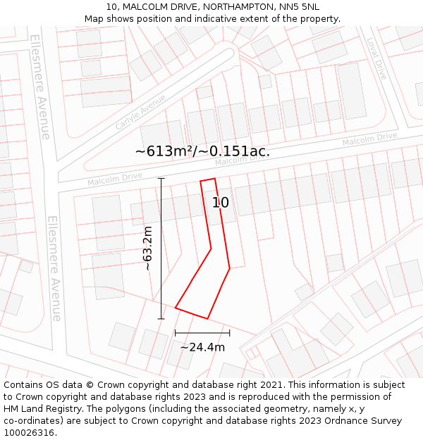 10, MALCOLM DRIVE, NORTHAMPTON, NN5 5NL: Plot and title map