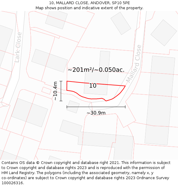 10, MALLARD CLOSE, ANDOVER, SP10 5PE: Plot and title map