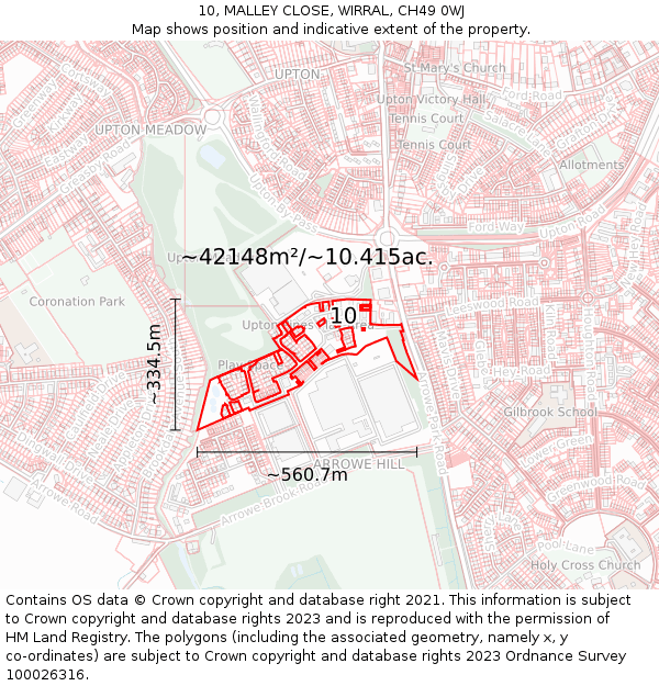10, MALLEY CLOSE, WIRRAL, CH49 0WJ: Plot and title map