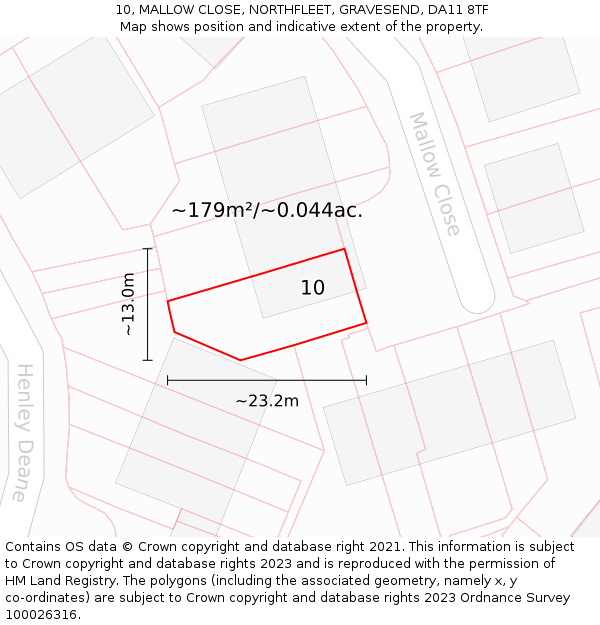 10, MALLOW CLOSE, NORTHFLEET, GRAVESEND, DA11 8TF: Plot and title map