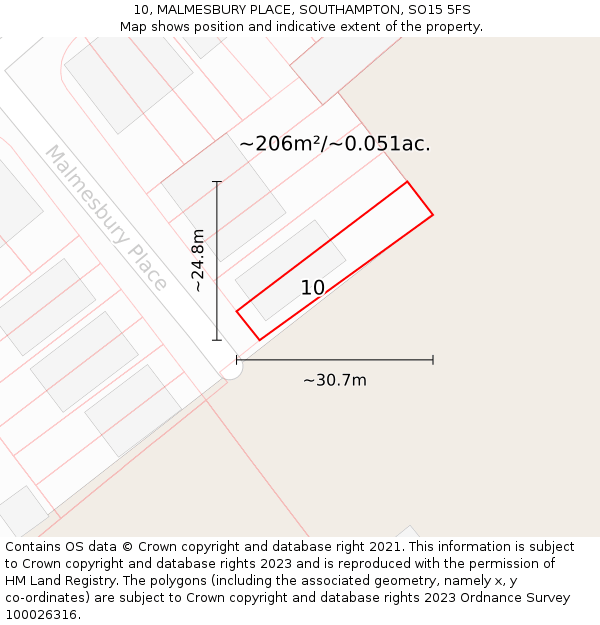 10, MALMESBURY PLACE, SOUTHAMPTON, SO15 5FS: Plot and title map