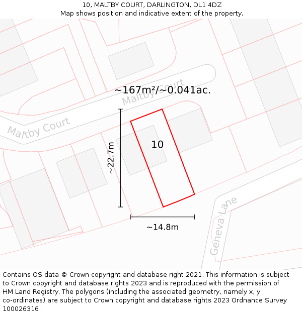 10, MALTBY COURT, DARLINGTON, DL1 4DZ: Plot and title map