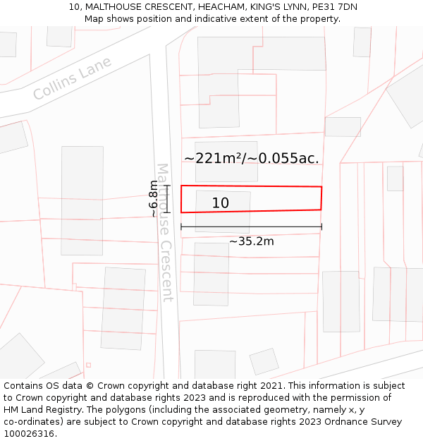 10, MALTHOUSE CRESCENT, HEACHAM, KING'S LYNN, PE31 7DN: Plot and title map